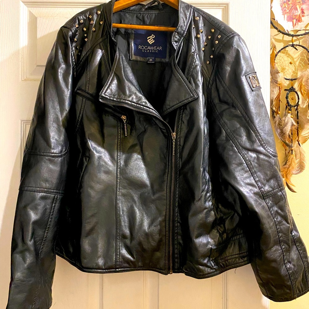 Vegan Leather zipper black jacket . Worn a few times